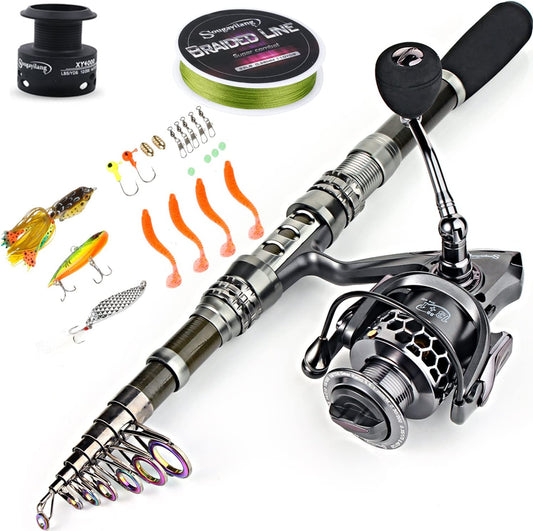 Fishing Rod Reel Combo with Telescopic Fishing Pole Spinning Reel Carrier Bag for Travel Saltwater Freshwater Fishing